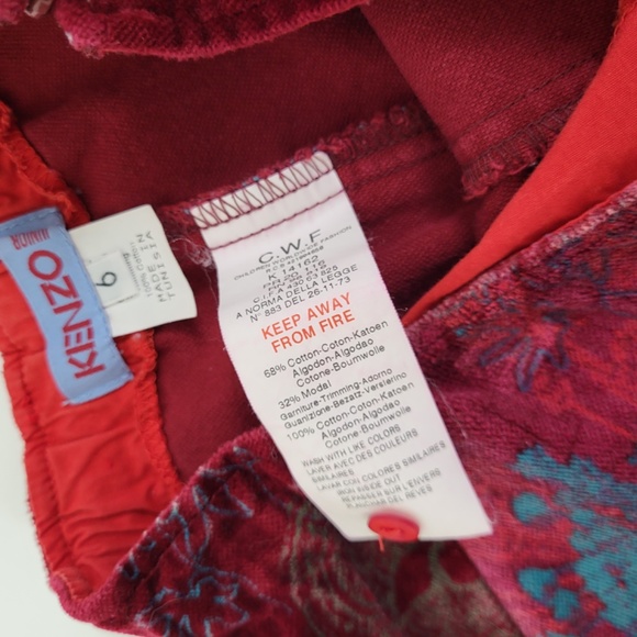 KENZO Bell Bottoms Wide Leg High Rise Velvet Abstract Size 5/6/7 Pants - Picture 7 of 9